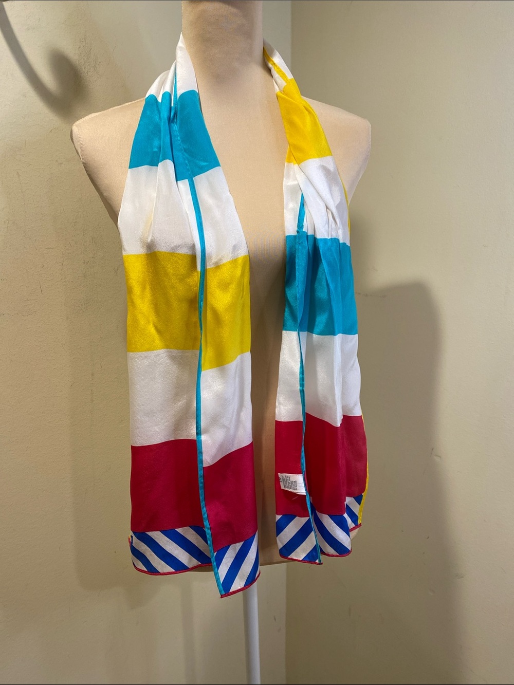 Echo Multicolor Silk Scarf with Teal, Fuchsia & White Panels